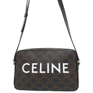 Celine Triomphe Messenger Bag Shoulder Canvas Leather Black Brown